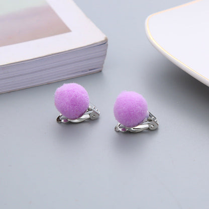Pair Candy Color Korean Cute Wool Ball Ear Clip