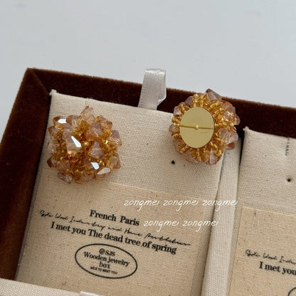 Atmosphere Champagne Water Gold Handmade Hydrangea Fireworks Beaded Crystal High-grade Ear Clip