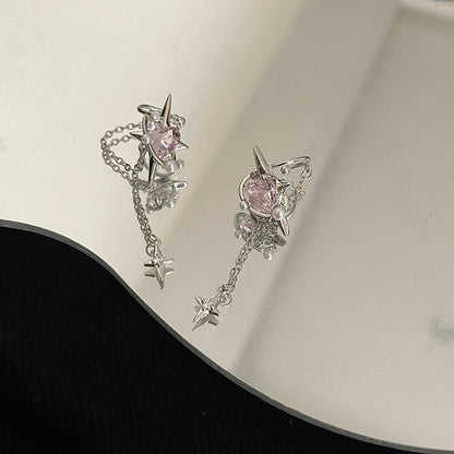 Korean Style Trendy Heart-shaped Zircon Stars Tassel Female Niche Design Ear Clip