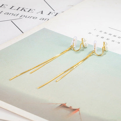 Women's Coil High-grade Pearl Elegant Long Tassel Simple Super Fairy Slim Ear Clip