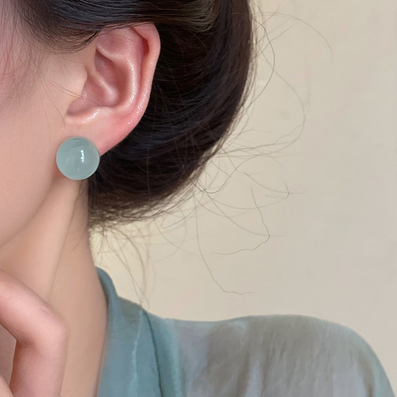 Women's Jelly Green Round Beads Resin Summer Earrings