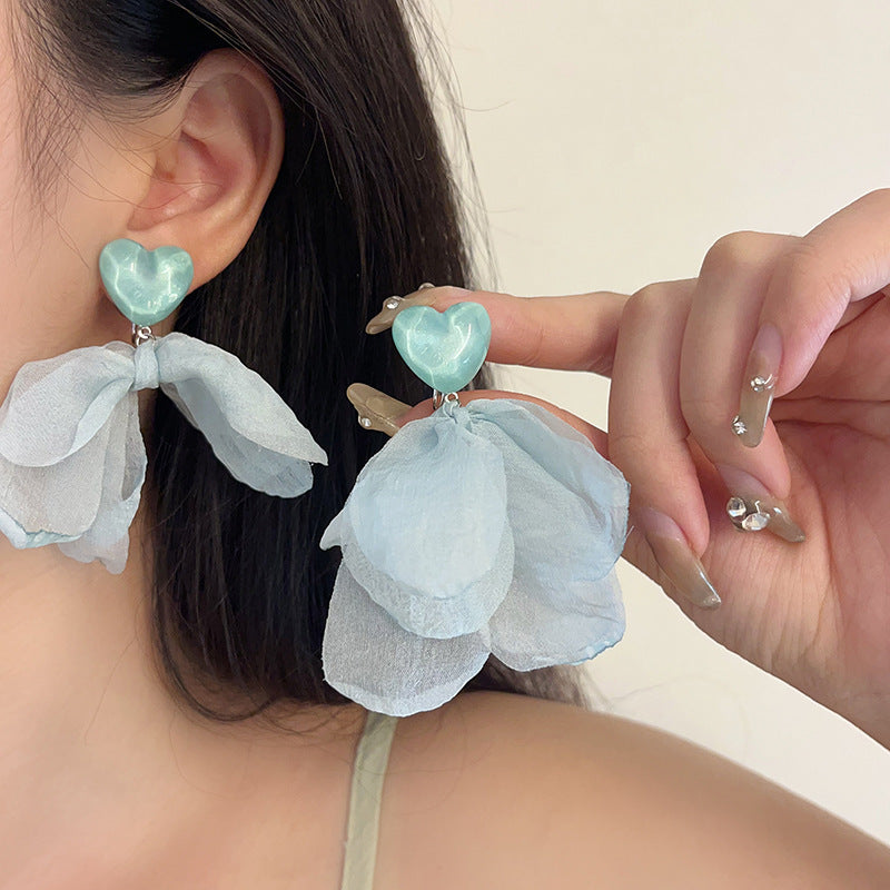 Seaside Holiday Blue Chiffon Flower High Sense Graceful Fashionable Mosquito Ear Clip