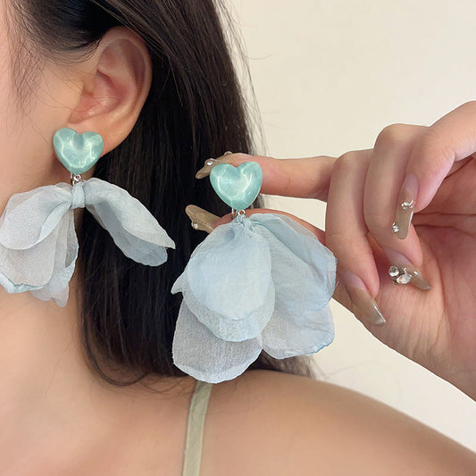 Seaside Holiday Blue Chiffon Flower High Sense Graceful Fashionable Mosquito Ear Clip