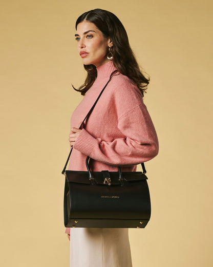 Oriana (black) - Italian calf leather women's handbag (with shoulder strap) — photo 4 of 8