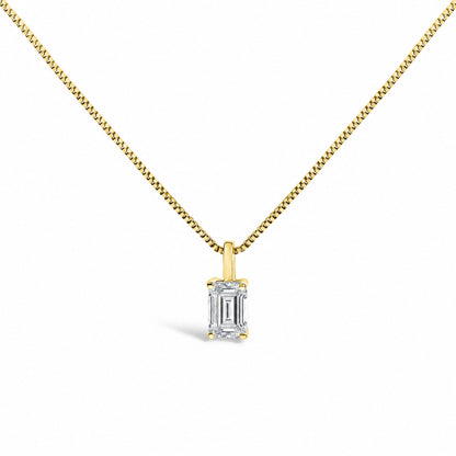 14K White Gold 3/4 Cttw Lab Grown Emerald Cut Solitaire Diamond Pendant Necklace