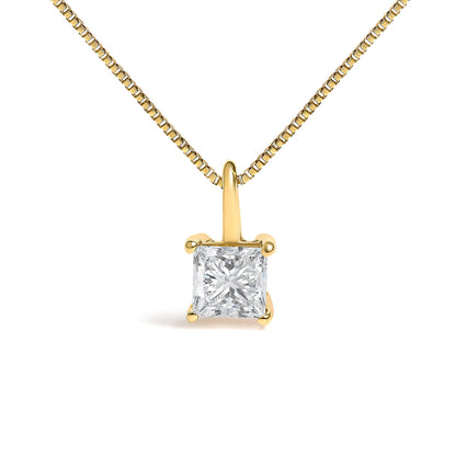 14K Yellow Gold 1/2 Cttw Lab Grown Princess Diamond Solitaire Pendant Necklace