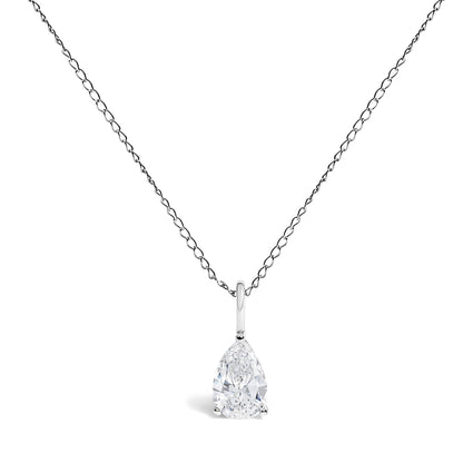 14K White Gold 3/4 Cttw Lab Grown Pear Diamond Solitaire Pendant Necklace