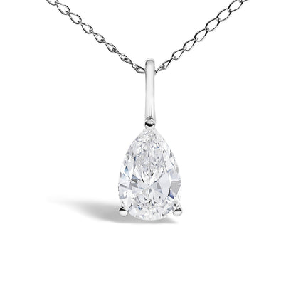 14K White Gold 3/4 Cttw Lab Grown Pear Diamond Solitaire Pendant Necklace