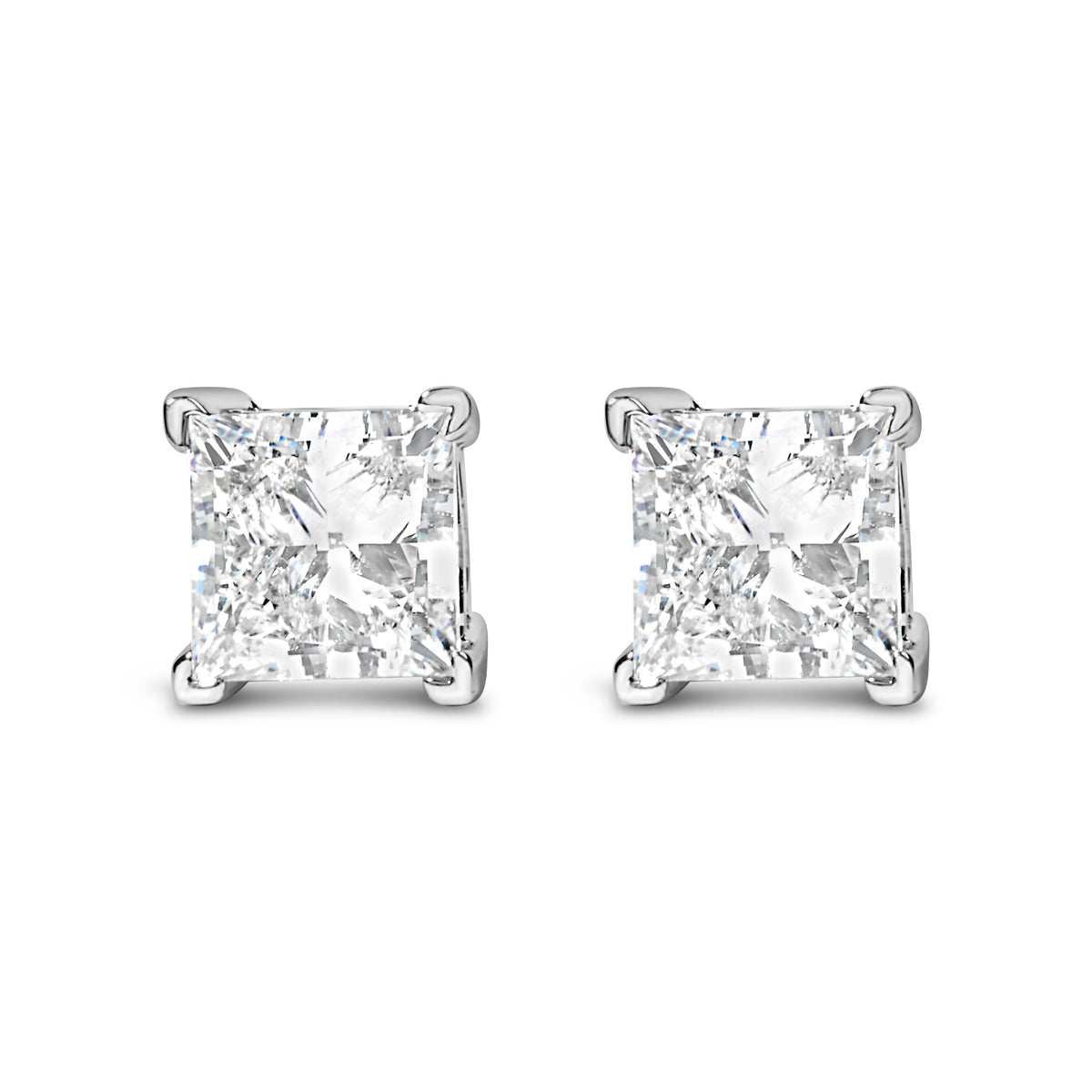 14K White Gold 1.0 Cttw Princess Cut Lab Grown Diamond Solitaire Stud Earrings (F-G Color, VS2-SI1 Clarity)