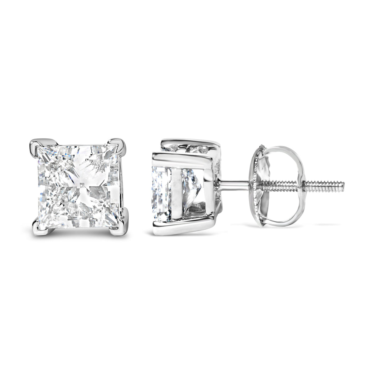 14K White Gold 1.0 Cttw Princess Cut Lab Grown Diamond Solitaire Stud Earrings (F-G Color, VS2-SI1 Clarity)
