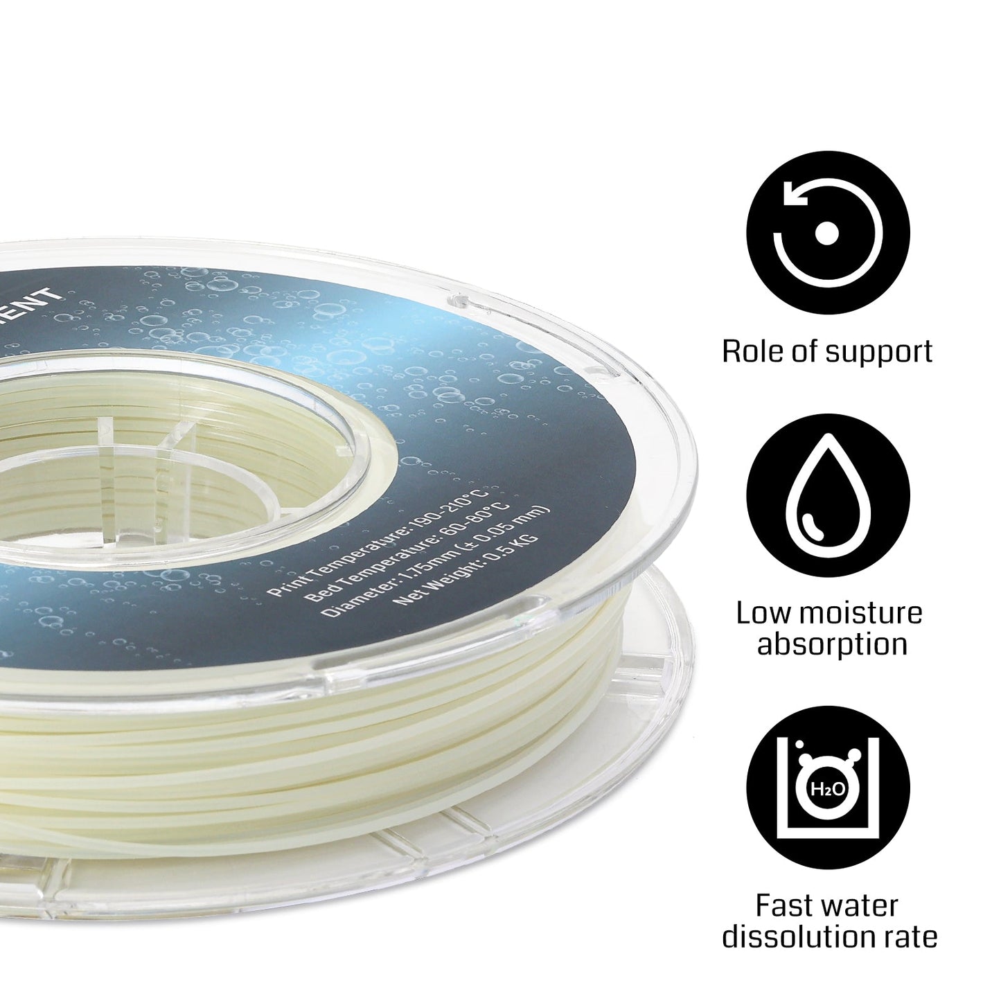 Natural PVA Dissolvable Filament, Water Soluble Support 1.75mm, 0.5kg/1.1lbs, Accuracy +/- 0.05mm — photo 4 of 6