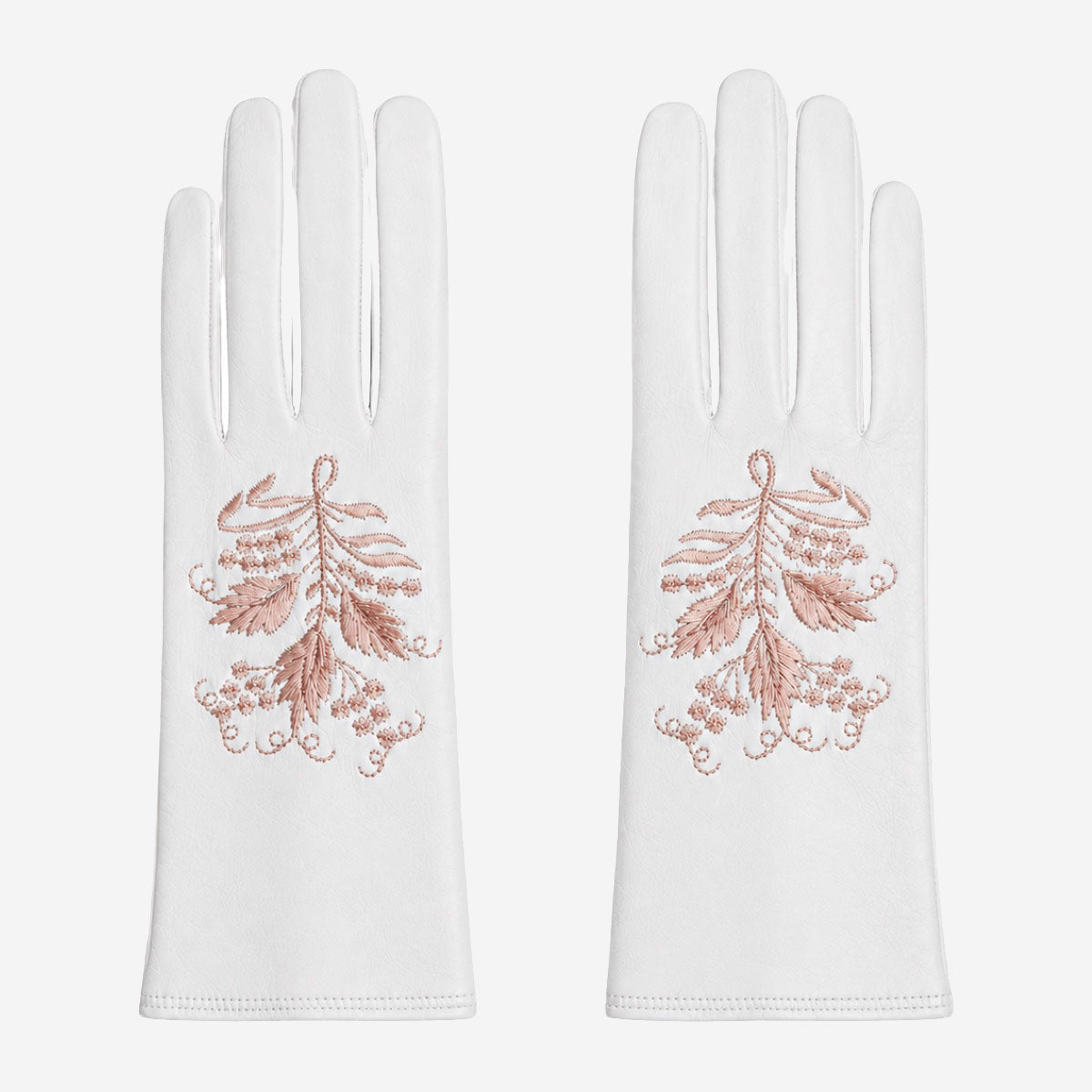 PZ01P (white) - Unlined embroidered Italian lambskin leather gloves — photo 1 of 10