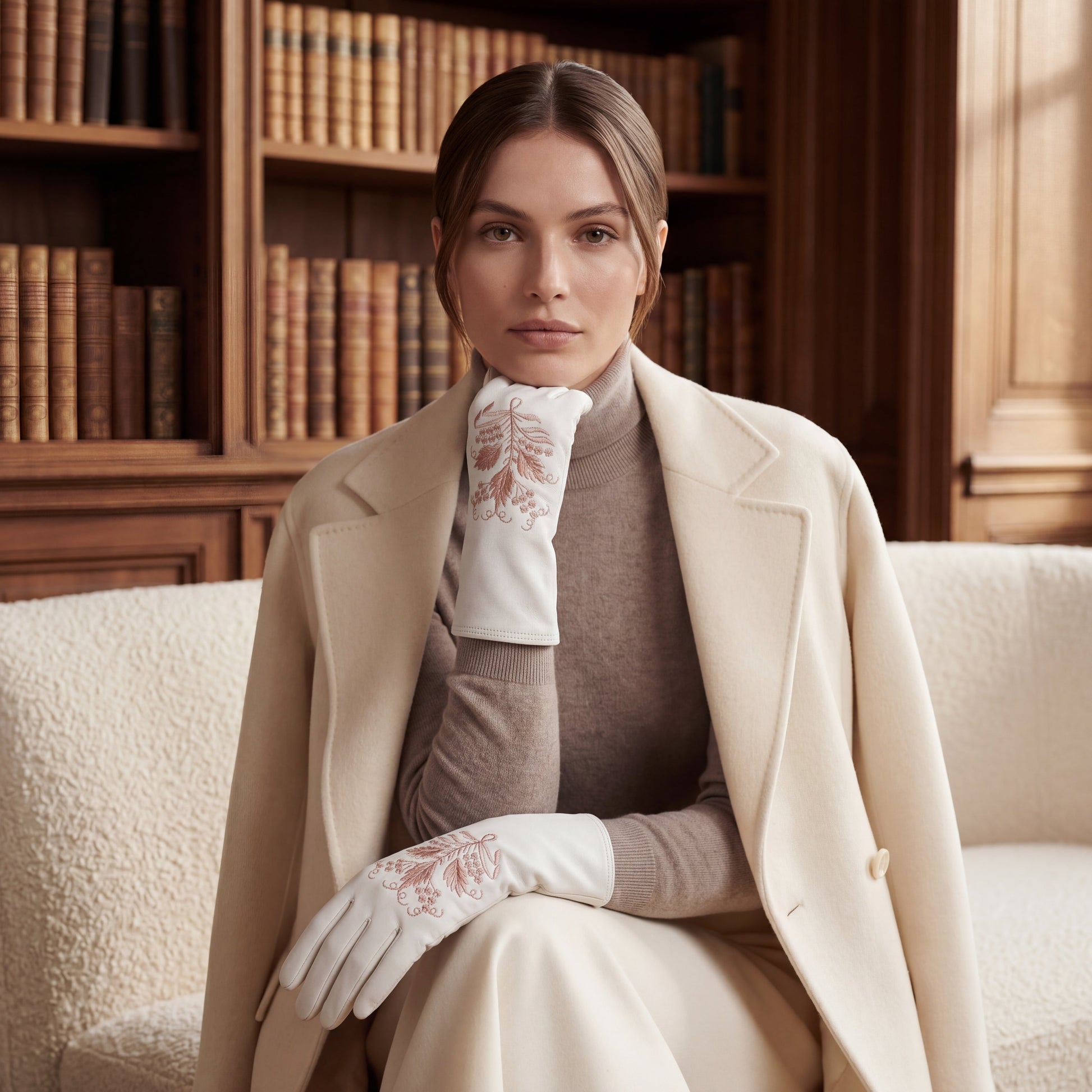 PZ01P (white) - Unlined embroidered Italian lambskin leather gloves — photo 3 of 10