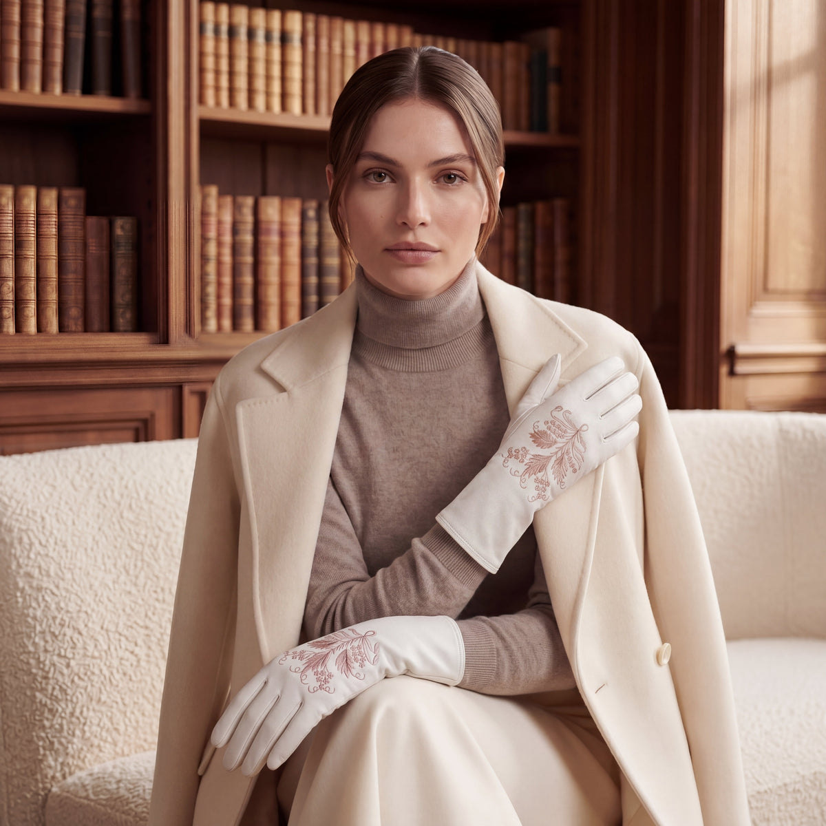 PZ01P (white) - Unlined embroidered Italian lambskin leather gloves — photo 5 of 10