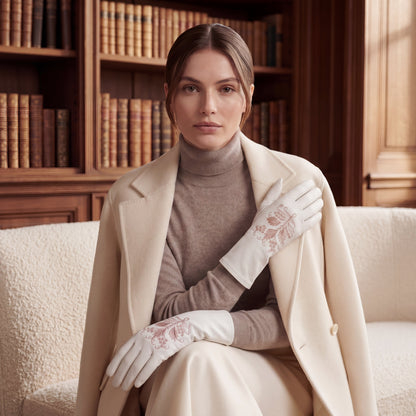 PZ01P (white) - Unlined embroidered Italian lambskin leather gloves — photo 5 of 10