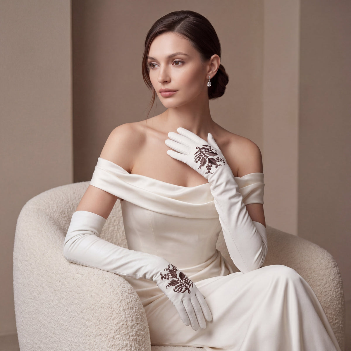 PZ01W14G (white) - Unlined Italian lambskin 16-button opera gloves with embroidery — photo 6 of 10