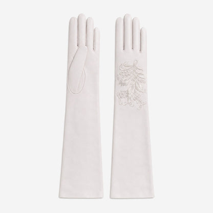 PZ01W14W (white) - Unlined Italian lambskin 16-button opera gloves with embroidery — photo 2 of 8