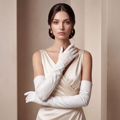 PZ01W14W (white) - Unlined Italian lambskin 16-button opera gloves with embroidery — photo 3 of 8
