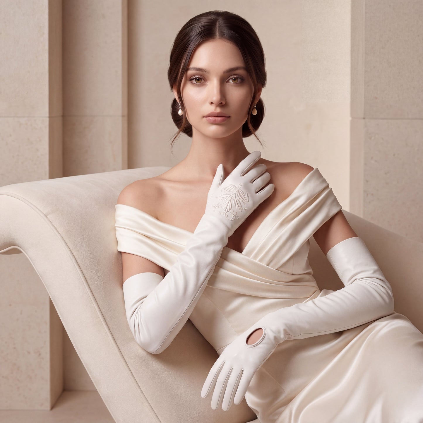 PZ01W14W (white) - Unlined Italian lambskin 16-button opera gloves with embroidery — photo 4 of 8