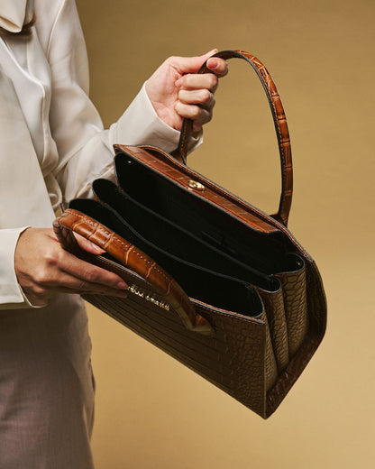 Patrizia (brown) - Italian calf leather womens handbag (with shoulder strap) — photo 4 of 10