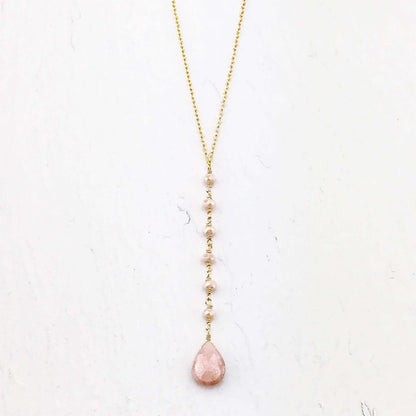 Peach Moonstone Yoga Pendant Necklace