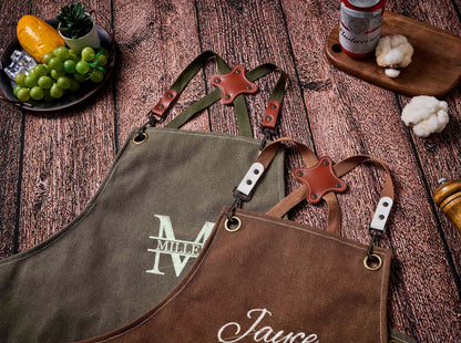 Personalized Canvas Workshop Apron with Pockets, Custom Bar, BBQ & Bartender Apron