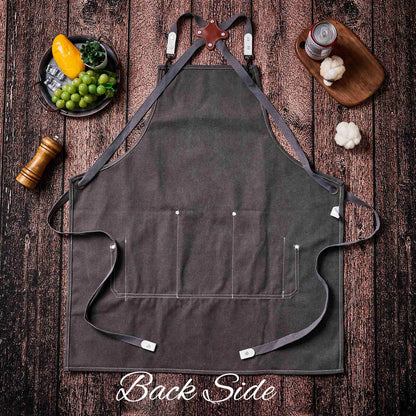 Personalized Canvas Workshop Apron with Pockets, Custom Bar, BBQ & Bartender Apron