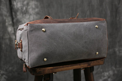 Personalized Canvas Duffel Bag, Waterproof Canvas Leather Weekend bag with Shoes Compartment for Men Women