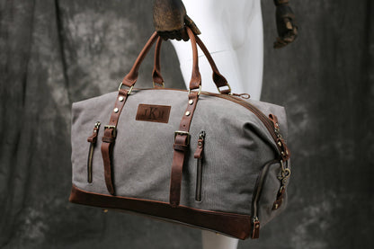 Personalized Canvas Duffel Bag, Waterproof Canvas Leather Weekend bag with Shoes Compartment for Men Women