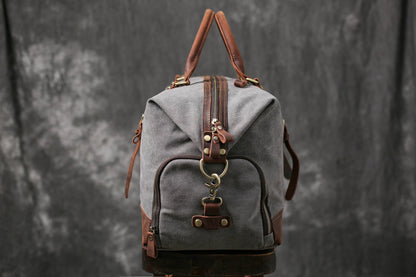 Personalized Canvas Duffel Bag, Waterproof Canvas Leather Weekend bag with Shoes Compartment for Men Women