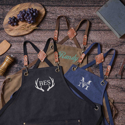 Personalized Canvas Workshop Apron with Pockets, Custom Bar, BBQ & Bartender Apron