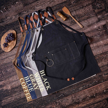 Personalized Canvas Workshop Apron with Pockets, Custom Bar, BBQ & Bartender Apron