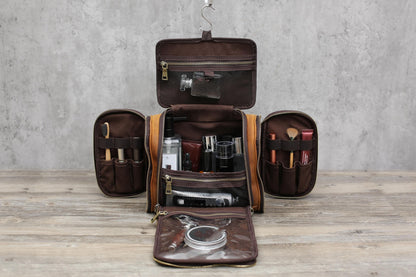 Personalized Hanging Leather Toiletry Bag, Leather Dopp Kit Bag, Groomsmen Gift