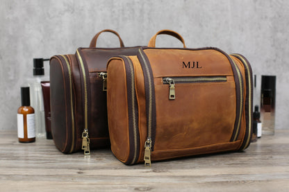 Personalized Hanging Leather Toiletry Bag, Leather Dopp Kit Bag, Groomsmen Gift