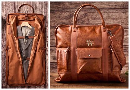 Personalized Leather Garment Bag, Water Proof Carry On Garment Bag for Business Travel, Leather Men Suit Cover, Best Gift for Him