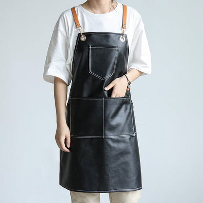 Personalized PU Leather Apron, Waterproof Kitchen Salon Apron for Home, Restaurant, Hairdresser, Nail Artist