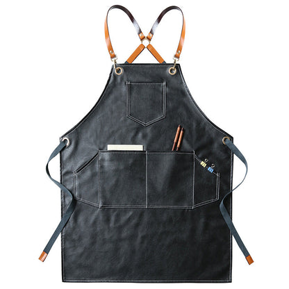 Personalized PU Leather Apron, Waterproof Kitchen Salon Apron for Home, Restaurant, Hairdresser, Nail Artist