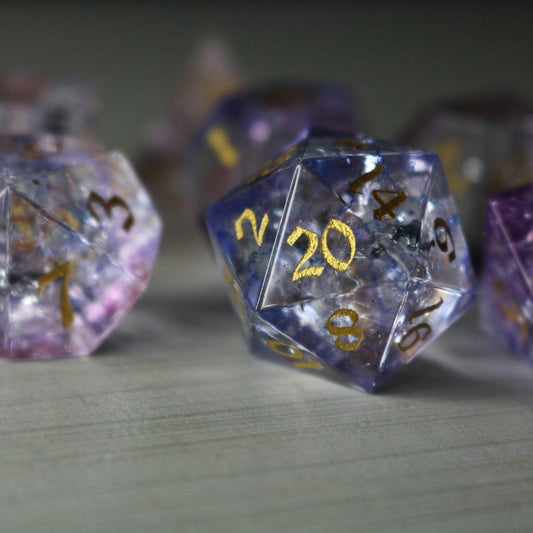 Juego de dados de DND de cristal de fuego Nube Púrpura