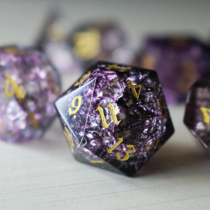 Juego de dados de D&D de cristal Púrpura Purga Forja Fuego