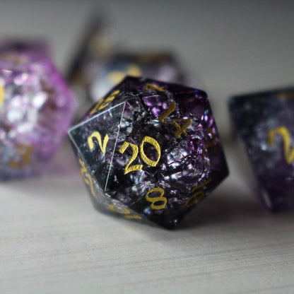 Juego de dados de D&D de cristal Púrpura Purga Forja Fuego