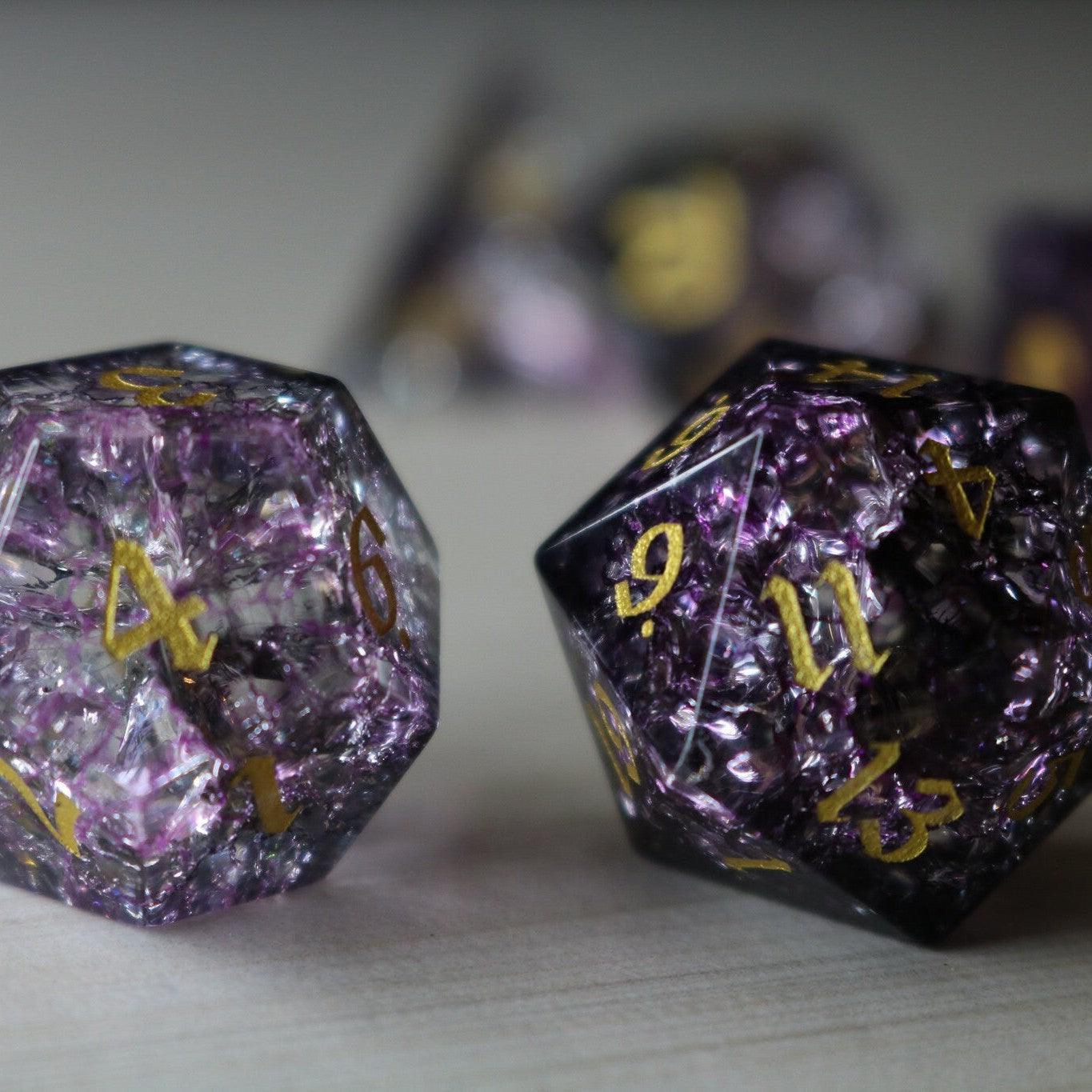 Juego de dados de D&D de cristal Púrpura Purga Forja Fuego