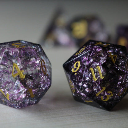 Juego de dados de D&D de cristal Púrpura Purga Forja Fuego