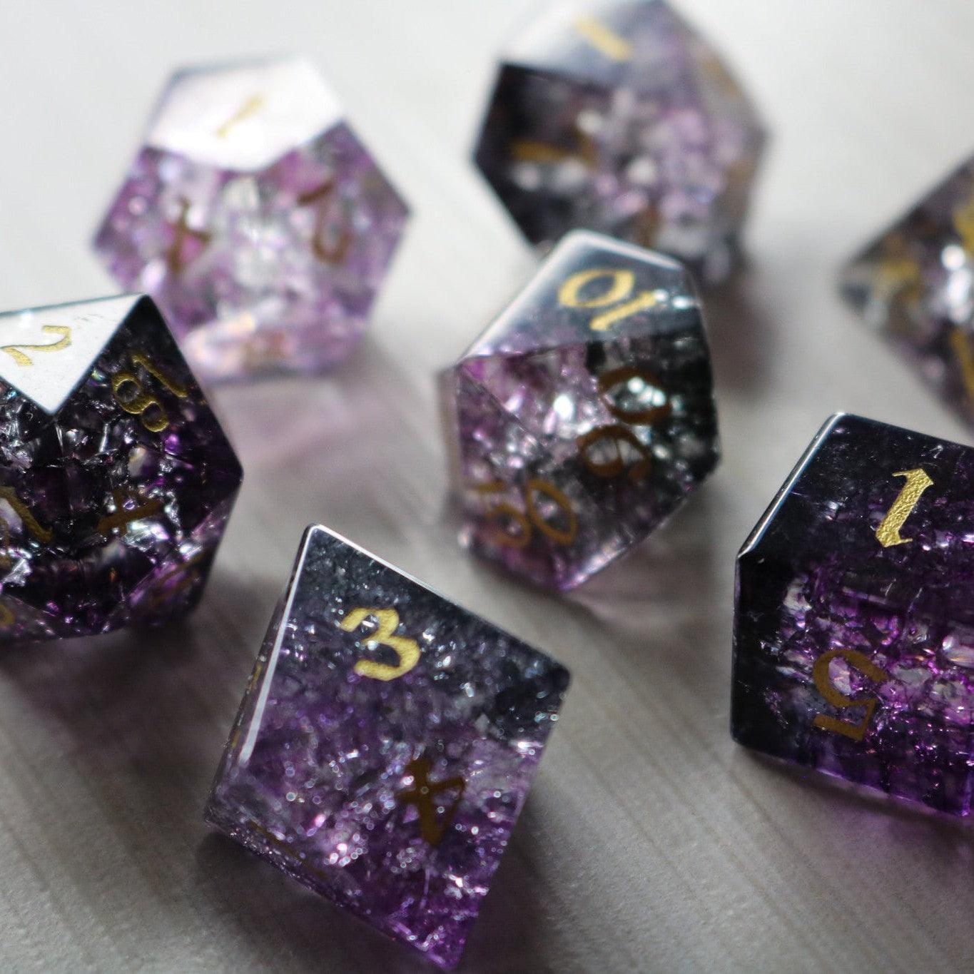 Juego de dados de D&D de cristal Púrpura Purga Forja Fuego