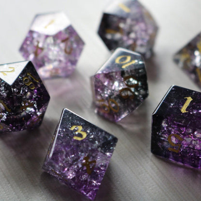 Juego de dados de D&D de cristal Púrpura Purga Forja Fuego