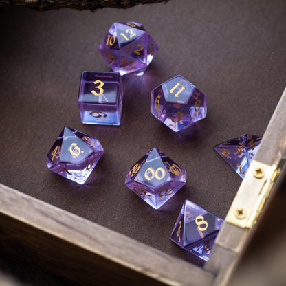 Lila Zirkon Glas Handgeschnitztes D&D Würfelset