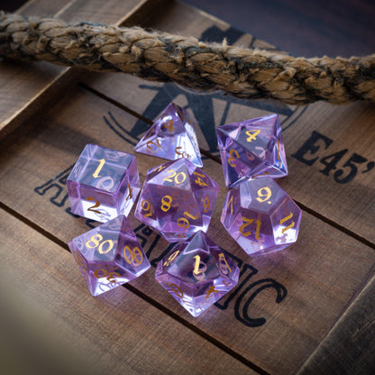 Lila Zirkon Glas Handgeschnitztes D&D Würfelset