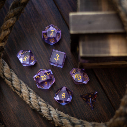 Lila Zirkon Glas Handgeschnitztes D&D Würfelset
