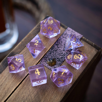 Lila Zirkon Glas Handgeschnitztes D&D Würfelset
