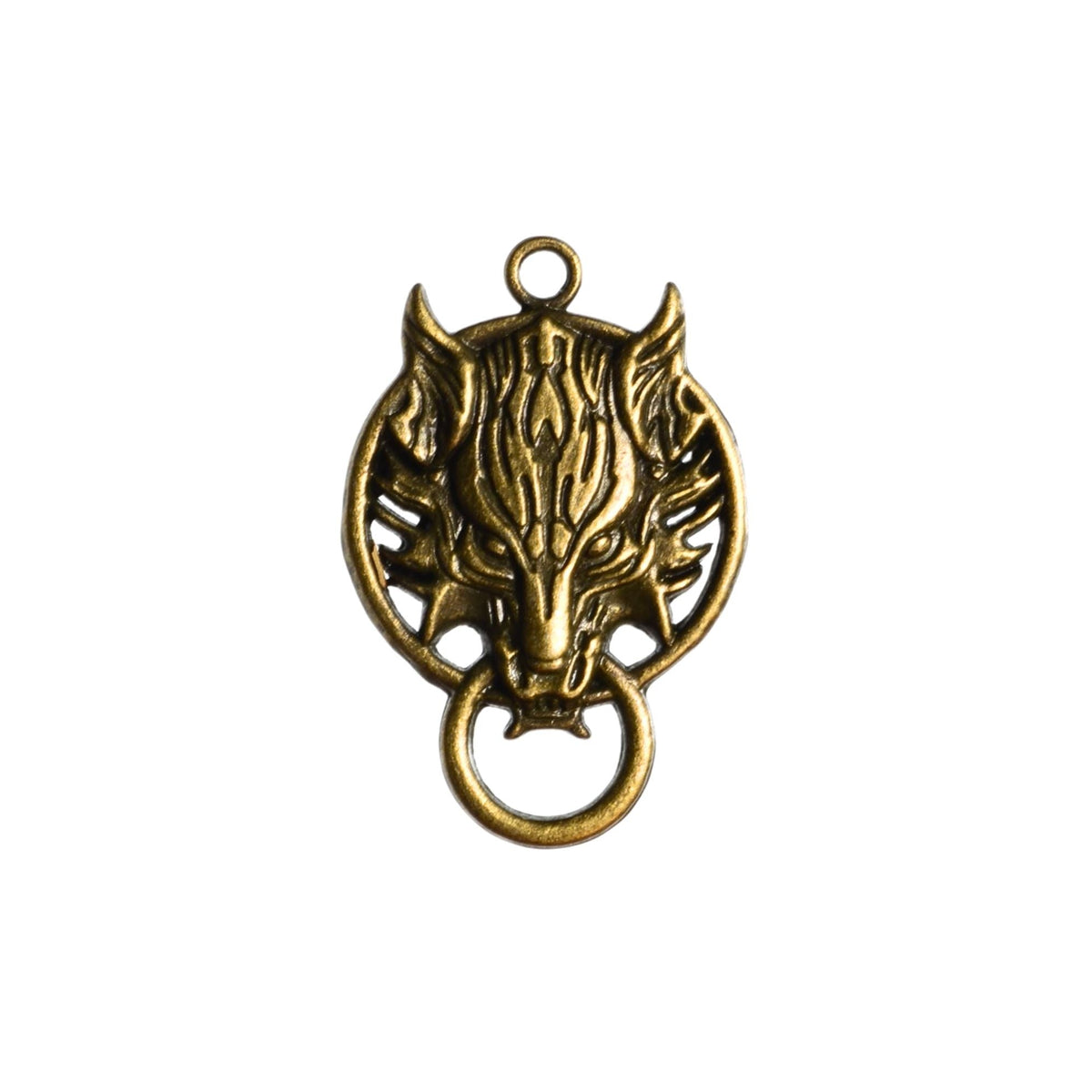 Wolf Head Connector Charm - Antique Brass