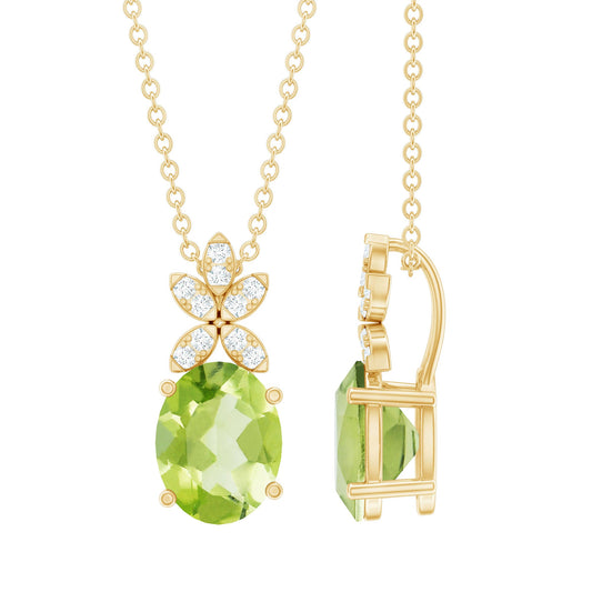 1,7 Karat Oval Peridot Diamant Blumenkette für Damen